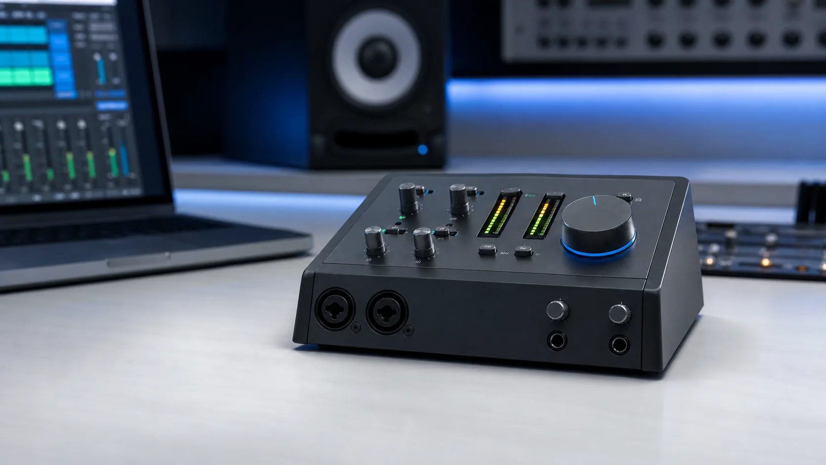 SSL 2+ MKII connected in a Mac-based studio